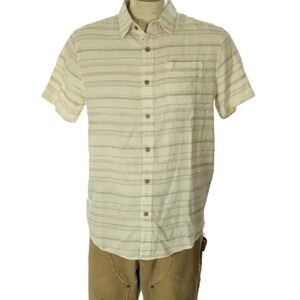 Lucky Brand Mens Striped Short Sleeve Button Up Shirt Linen Blend Sz S NWT $70